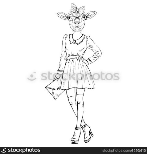 Sheep dressed up in girly style, anthropomorphic design
