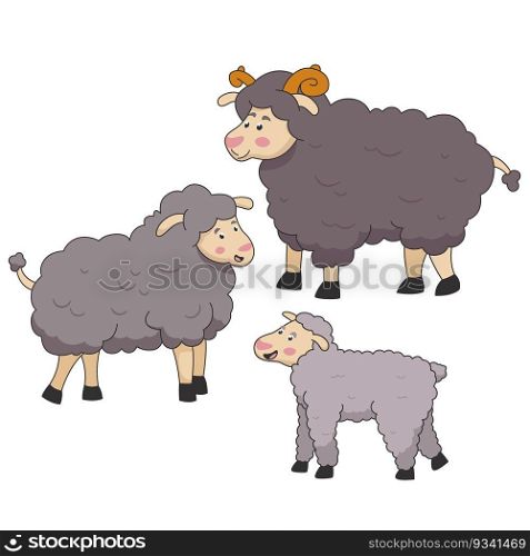 Sheep family in cartoon style. Farm animals on white background. Sheep family in cartoon style. Farm animals