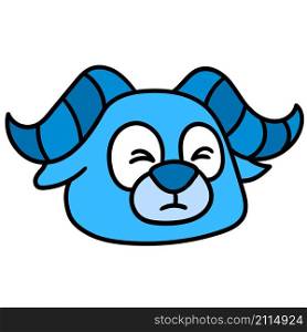 sheep head emoticon with blue horns with his eyes closed in fear