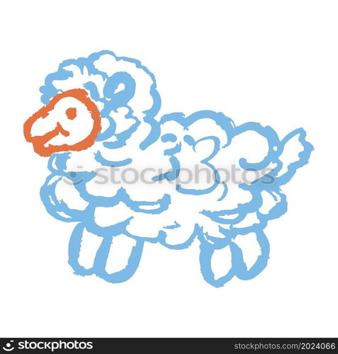 Sheep. Icon in hand draw style. Drawing with wax crayons, colored chalk, children&rsquo;s creativity. Vector illustration. Sign, symbol, pin, sticker. Icon in hand draw style. Drawing with wax crayons, children&rsquo;s creativity