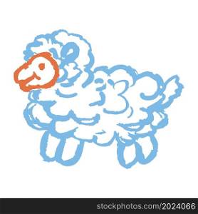 Sheep. Icon in hand draw style. Drawing with wax crayons, colored chalk, children&rsquo;s creativity. Vector illustration. Sign, symbol, pin, sticker. Icon in hand draw style. Drawing with wax crayons, children&rsquo;s creativity