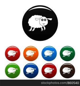 Sheep icons set 9 color vector isolated on white for any design. Sheep icons set color