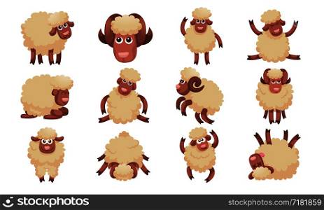 Sheep icons set. Cartoon set of sheep vector icons for web design. Sheep icons set, cartoon style