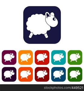 Sheep icons set vector illustration in flat style In colors red, blue, green and other. Sheep icons set flat