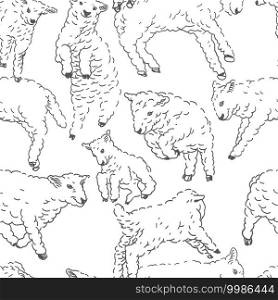 Sheep Seamless vector doodles background. Sleep theme seamless pattern.