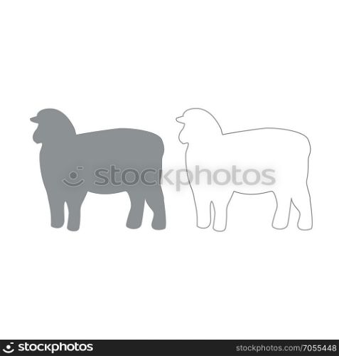 Sheep silhouette grey set icon .