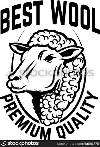 Sheep wool factory emblem template. Sheep head. Design element for logo, label,sign. Vector image. Sheep wool factory emblem template. Sheep head. Design element for logo, label,sign.