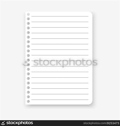 Sheet of notebook in realistic style on gray background. Vector illustration. EPS 10.. Sheet of notebook in realistic style on gray background. Vector illustration.