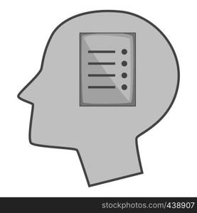 Sheet of paper in human head icon in monochrome style isolated on white background vector illustration. Sheet of paper in human head icon monochrome