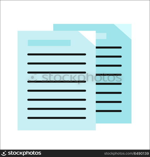 Sheet Paper with List. Sheet blue paper with list. List icon. Flyer icon. Leaflet icon. Business documents element. Design element, sign, symbol, icon in flat. Isolated object on white background. Vector illustration.