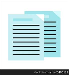 Sheet Paper with List. Sheet blue paper with list. List icon. Flyer icon. Leaflet icon. Business documents element. Design element, sign, symbol, icon in flat. Isolated object on white background. Vector illustration.