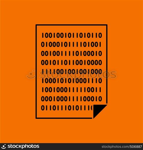 Sheet With Binary Code Icon. Black on Orange background. Vector illustration.