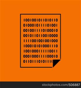 Sheet With Binary Code Icon. Black on Orange background. Vector illustration.