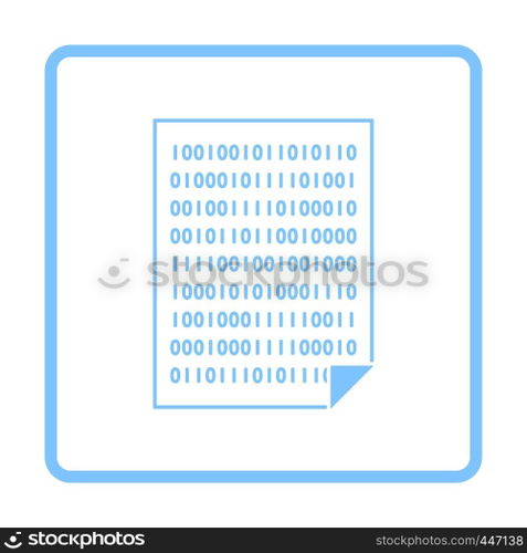 Sheet With Binary Code Icon. Blue Frame Design. Vector Illustration.
