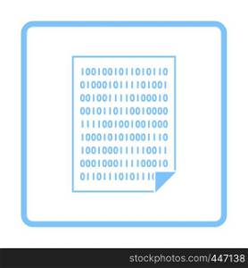 Sheet With Binary Code Icon. Blue Frame Design. Vector Illustration.