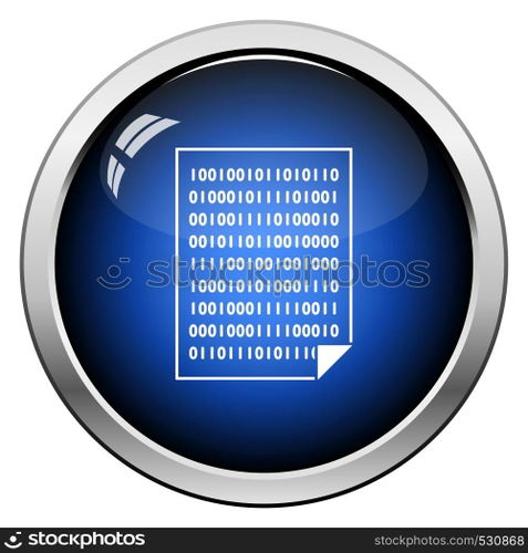 Sheet With Binary Code Icon. Glossy Button Design. Vector Illustration.