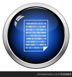 Sheet With Binary Code Icon. Glossy Button Design. Vector Illustration.