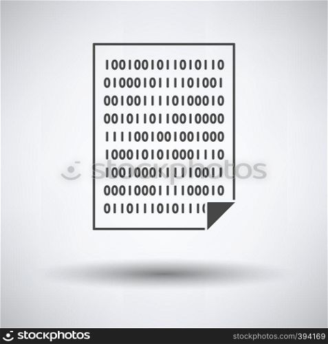 Sheet With Binary Code Icon on gray background, round shadow. Vector illustration.