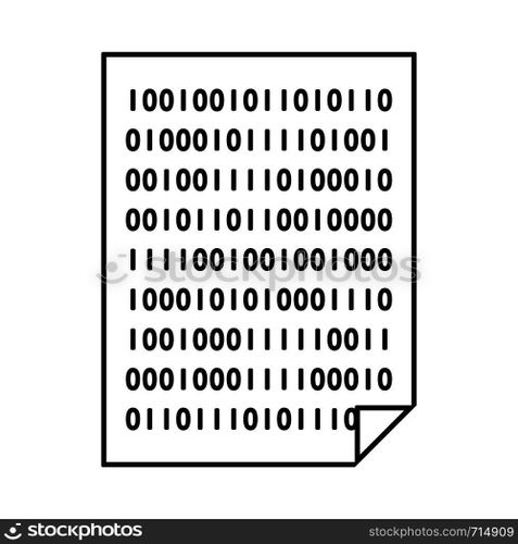 Sheet With Binary Code Icon. Outline Simple Design. Vector Illustration.