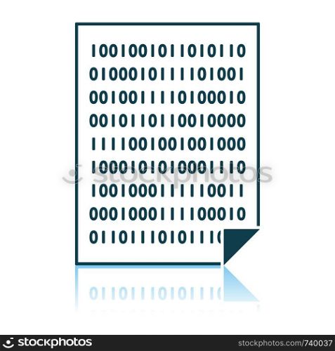 Sheet With Binary Code Icon. Shadow Reflection Design. Vector Illustration.