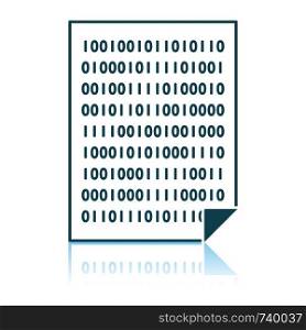 Sheet With Binary Code Icon. Shadow Reflection Design. Vector Illustration.