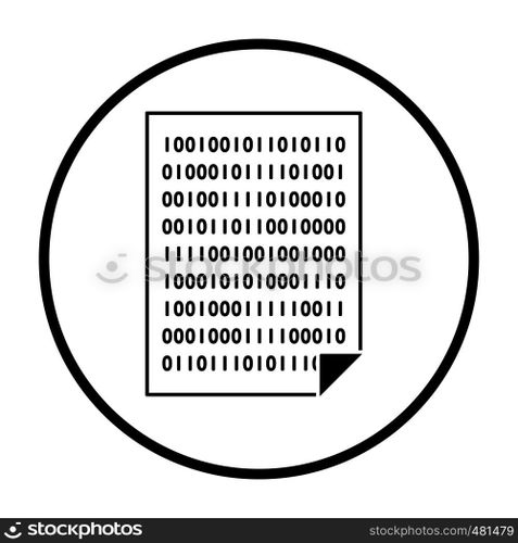 Sheet With Binary Code Icon. Thin Circle Stencil Design. Vector Illustration.