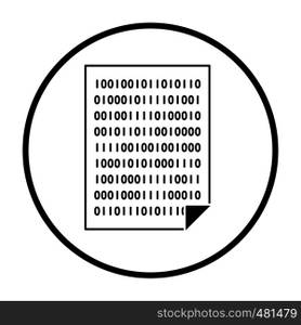 Sheet With Binary Code Icon. Thin Circle Stencil Design. Vector Illustration.
