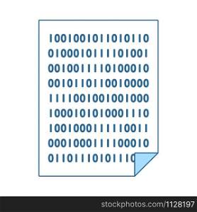Sheet With Binary Code Icon. Thin Line With Blue Fill Design. Vector Illustration.