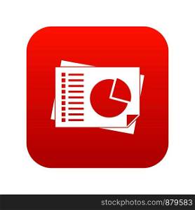 Sheets of paper with charts icon digital red for any design isolated on white vector illustration. Sheets of paper with charts icon digital red