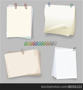 Sheets with paper clip. Sheets with paper clip. Paperclip and paper sheet vector illustration
