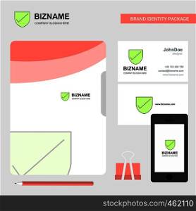 Sheild Business Logo, File Cover Visiting Card and Mobile App Design. Vector Illustration