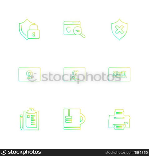 sheild , card , un protected , skrill , printer , clipboard , jug , solo , switch ,icon, vector, design, flat, collection, style, creative, icons