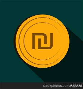 Shekel icon in flat style on green background. Shekel icon, flat style
