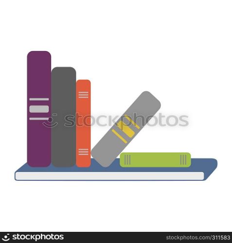 Shelf full of books falling over in flat design vector style