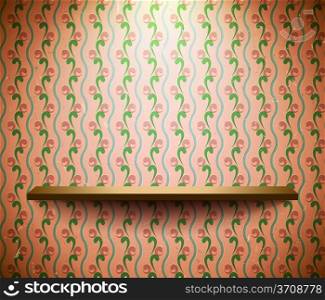 Shelf on the wall with floral wallpaper