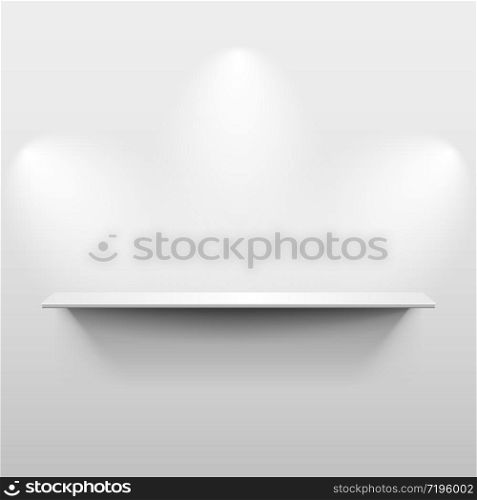 Shelf on the wall with light and shadow in empty white room