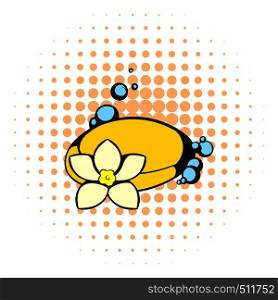 Shell and flower icon in comics style on a white background. Shell and flower icon, comics style