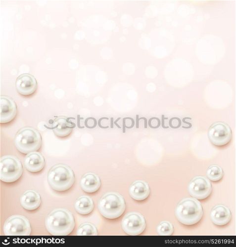 Shell Particles Realistic Composition. Shell pearl realistic composition of cumbersome blurry shell bubble particles and light silhouettes with shadows vector illustration