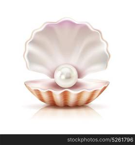 Shell Pearl Realistic Isolated Image. Mother of pearl shining in open shell of freshwater or seashell mollusk closeup realistic image vector illustration