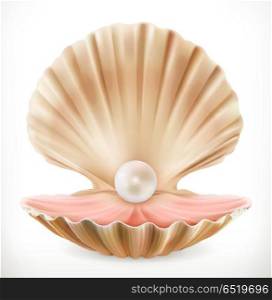 Shell with pearl. Clam, oyster 3d vector icon