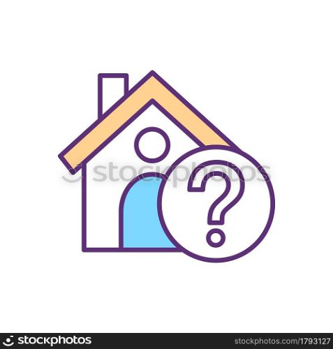 Shelter absence RGB color icon. Person has no home. Homeless. Human trade indicator. Awful living conditions. Sign of hardship. Isolated vector illustration. Simple filled line drawing. Shelter absence RGB color icon