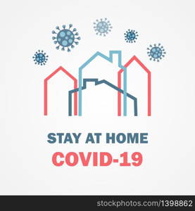 Shelter in place icon. Pandemic of coronavirus and social distancing symbol. Stay at home Covid-19 text and house logo. Self isolation in home poster, banner, card design, social media. Shelter in place icon. Pandemic of coronavirus and social distancing symbol. Stay at home Covid-19 text and house logo. Self isolation in home poster, banner, card design.
