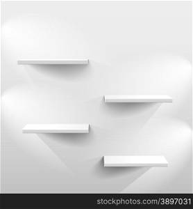 Shelves with light and shadow in empty white room