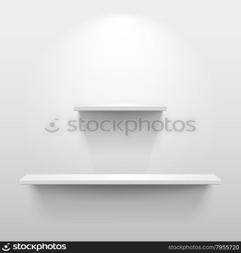 Shelves with light and shadow in empty white room