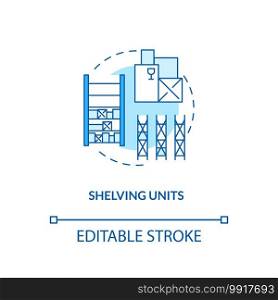 Shelving units concept icon. Key warehouse equipment. Flexible tracking technologies which can be moved. Product idea thin line illustration. Vector isolated outline RGB color drawing. Editable stroke. Shelving units concept icon