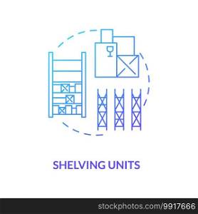 Shelving units concept icon. Key warehouse equipment. Modern tracking technologies which can be moved. Product idea thin line illustration. Vector isolated outline RGB color drawing. Shelving units concept icon