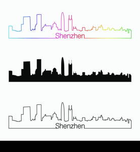 Shenzhen skyline linear style with rainbow in editable vector file