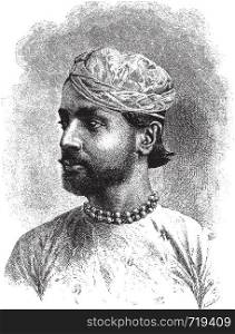 Sheodan Sing Maharao Raja Ulwur, vintage engraved illustration. Le Tour du Monde, Travel Journal, (1872).
