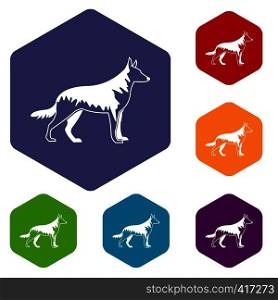 Shepherd dog icons set rhombus in different colors isolated on white background. Shepherd dog icons set