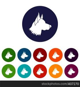 Shepherd dog set icons in different colors isolated on white background. Shepherd dog set icons